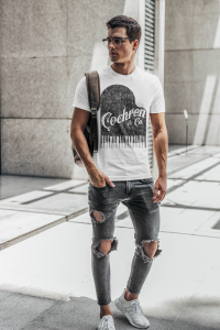 T Shirt Mockup Of A Man With Glasses Carrying A Backpack On His Shoulder 421 El - Stickersandmore.com