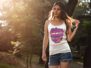 Tank Top Mockup Of Girl At The Woods With Backwards Cap 6822a - Stickersandmore.com